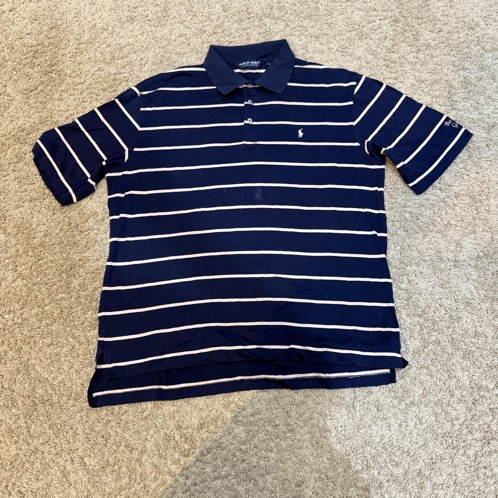 Polo‎ Golf Ralph Lauren Mens Large Navy Blue Stripe Pima Cotton Polo Shirt